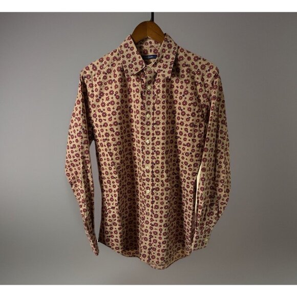 Robert Graham Tan Red Geometric Print Button Up Shirt Sz M - Picture 1 of 6